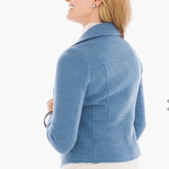 Chicos Boiled Wool Motorcycle Jacket Blue Silver - Picture 3 of 9